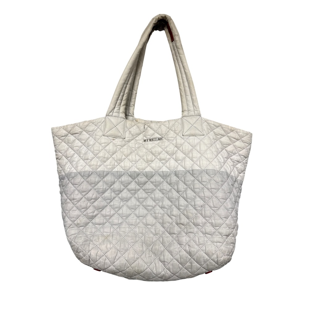 MZ Wallace Tote Bag Women OS Light Gray Quilted Puffer Nylon Travel Commuter Bag